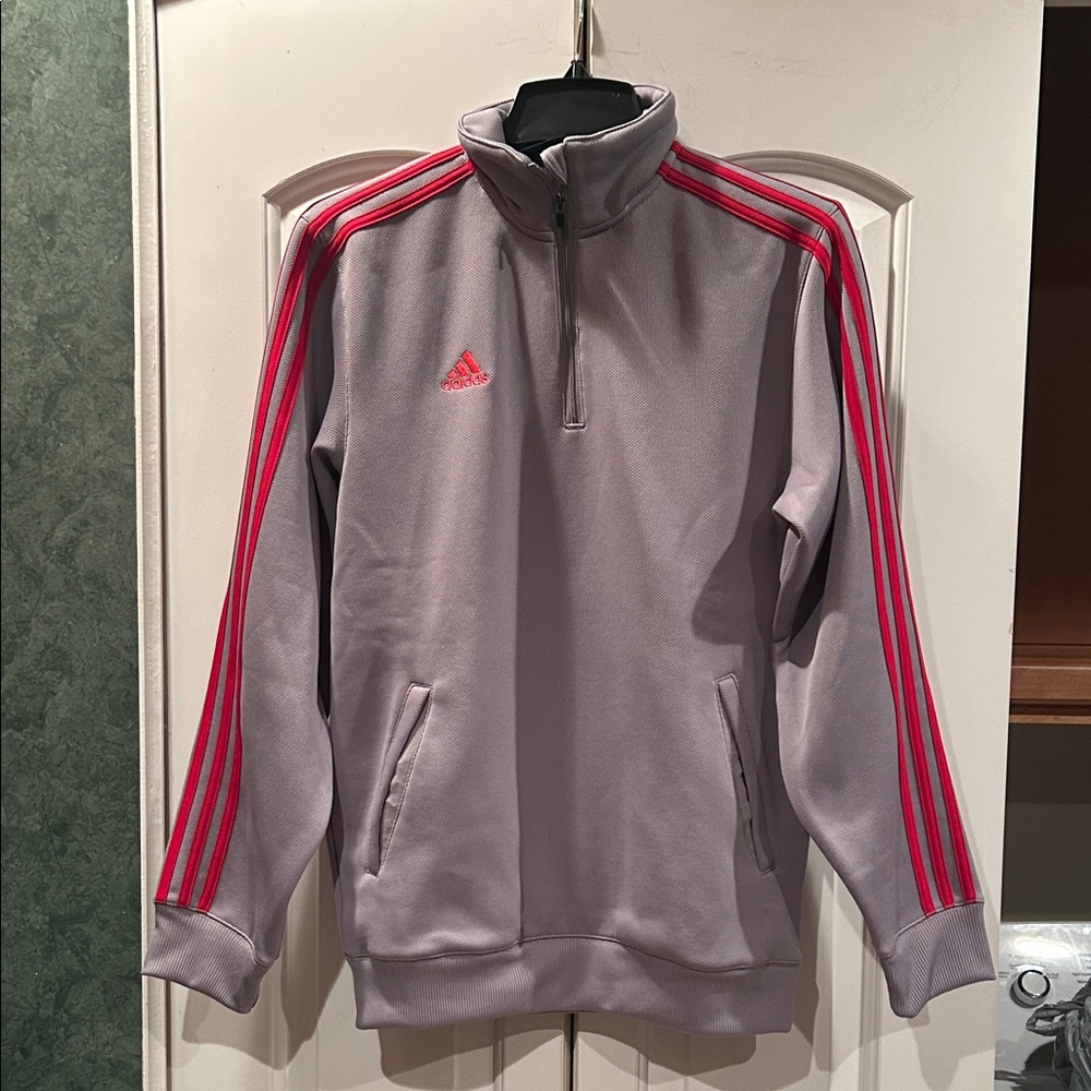 Adidas Gray and Red Quarter-Zip Pullover